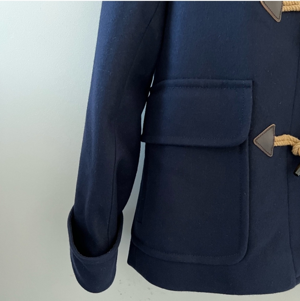 J. Crew Melton Wool Navy Blue Pea Coat With Toogle Front And Hood Size 00 - Picture 4 of 11